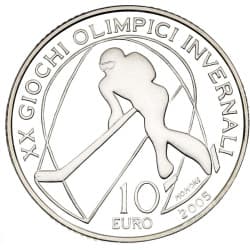 Stříbrná mince 10 EURO 2006 Winter Olympics - Ice Hockey Proof - 2005