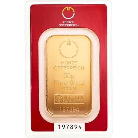 Zlatý slitek 50 g Münze Österreich