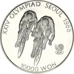 Stříbrná mince 10000 WON XXIV OLYMPIAD SEOUL Cycling - 1988