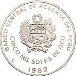 Stříbrná mince 5000 Soles de Oro World championship football - 1982 Proof