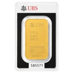 Zlatý slitek 100 g Argor Heraeus UBS