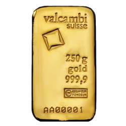 Zlatý slitek 250 g Valcambi litý