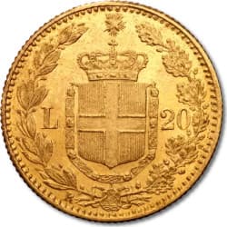 Zlatá mince 20 Lira Itálie Umberto I různé roky (1879-1897)