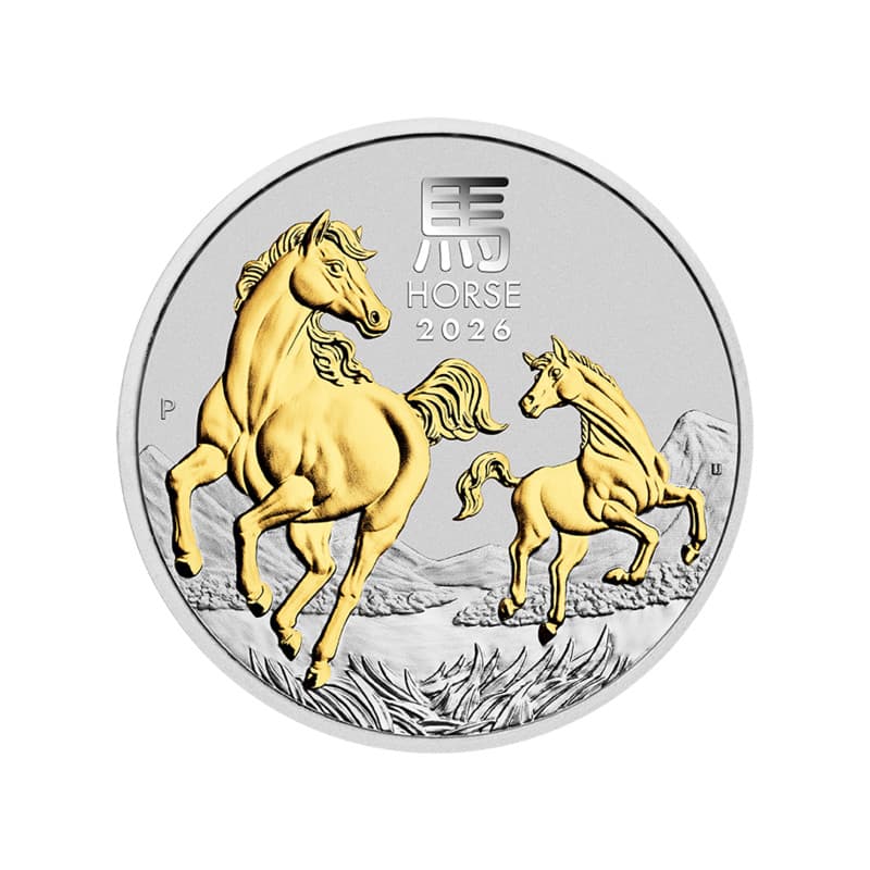 Stříbrná mince 1 Oz Lunar Series III Year of the Horse 2026 Zlaceno