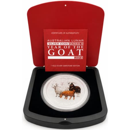 Stříbrná mince 1 Kg Lunar Series II Year of the Goat 2015 Gemstone edition