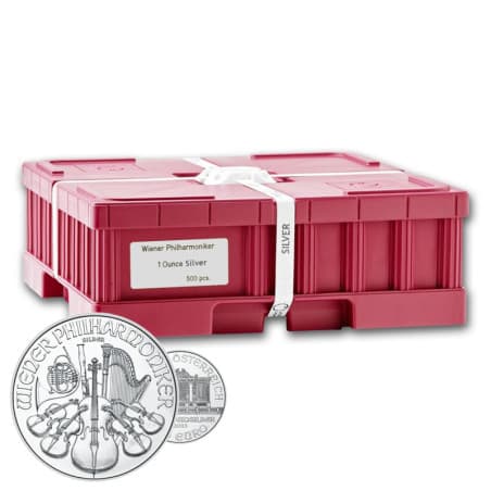 Box 500 x stříbrná mince 1 Oz Wiener Philharmoniker